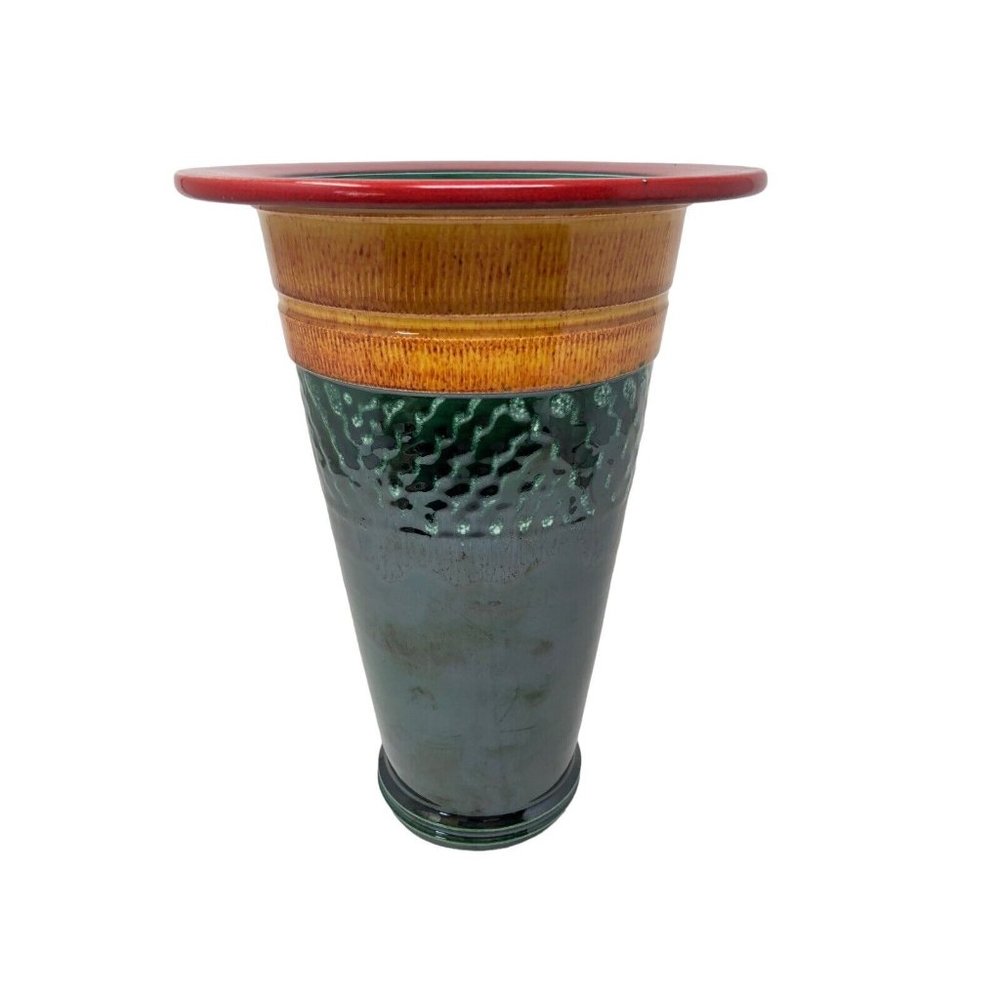1998 Hand Thrown Tapered Art Pottery Vase Artist Signed High Gloss Glaze 10"